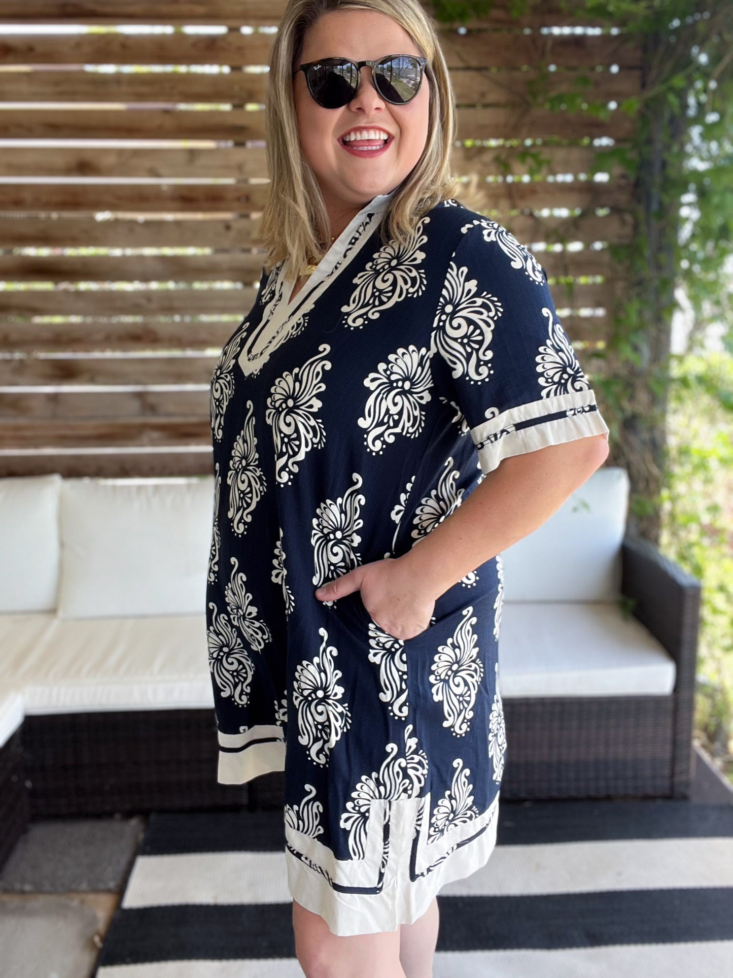 Indigo Drift Curvy Contrast Trim Dress