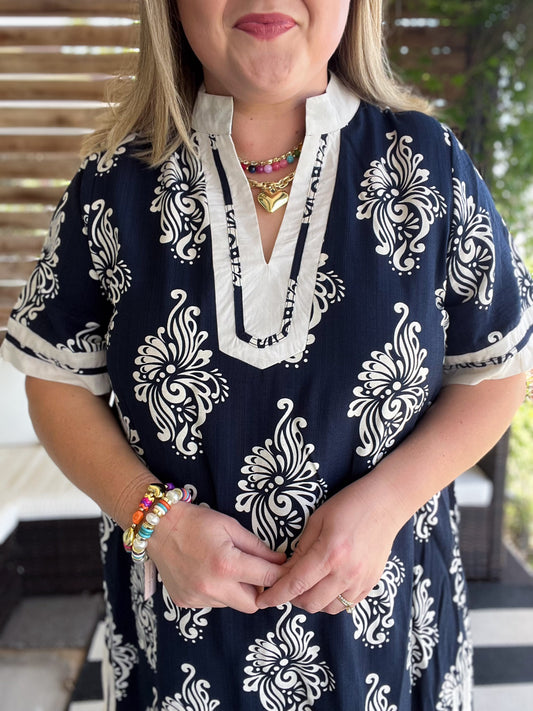 Indigo Drift Curvy Contrast Trim Dress