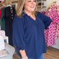 Indigo Grace Curvy Navy V-Neck Top