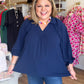 Indigo Grace Curvy Navy V-Neck Top