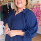 Indigo Grace Curvy Navy V-Neck Top