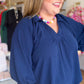 Indigo Grace Curvy Navy V-Neck Top
