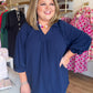 Indigo Grace Curvy Navy V-Neck Top