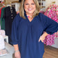 Indigo Grace Curvy Navy V-Neck Top