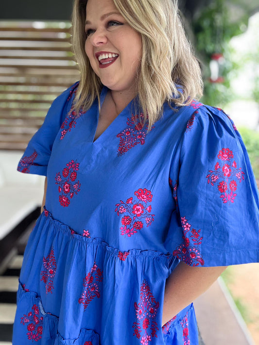Island Muse Plus-Size Blue Floral Shift Dress