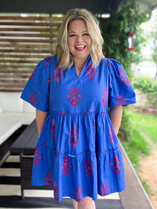 Island Muse Plus-Size Blue Floral Shift Dress