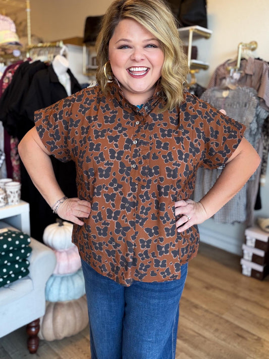 It's Butterfly Season Curvy Brown Top