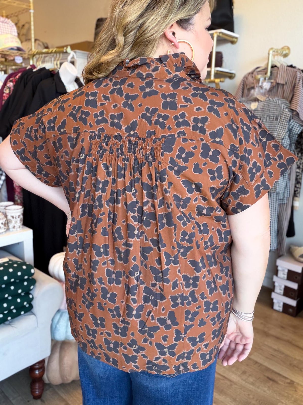 It's Butterfly Season Curvy Brown Top