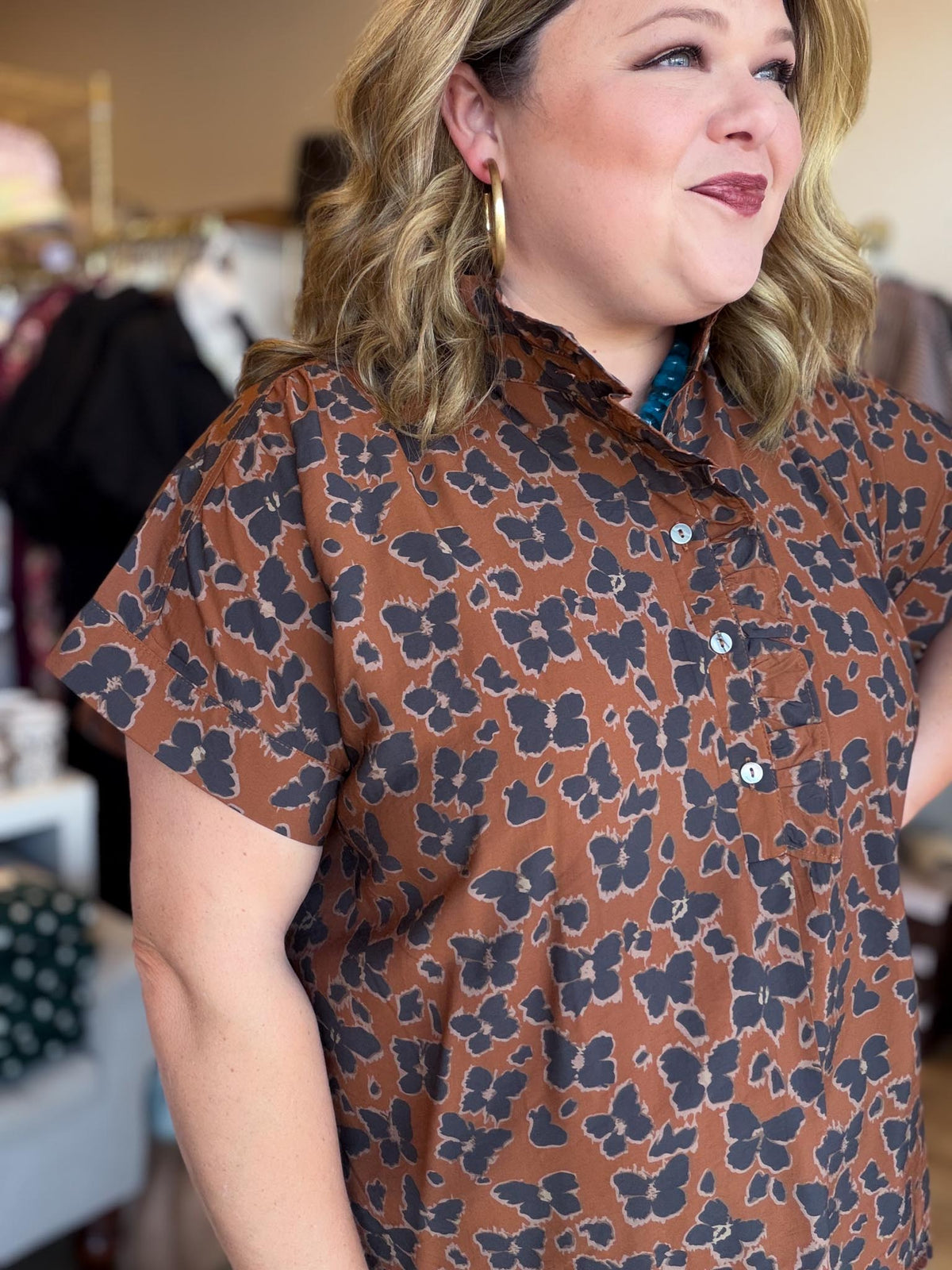 It's Butterfly Season Curvy Brown Top