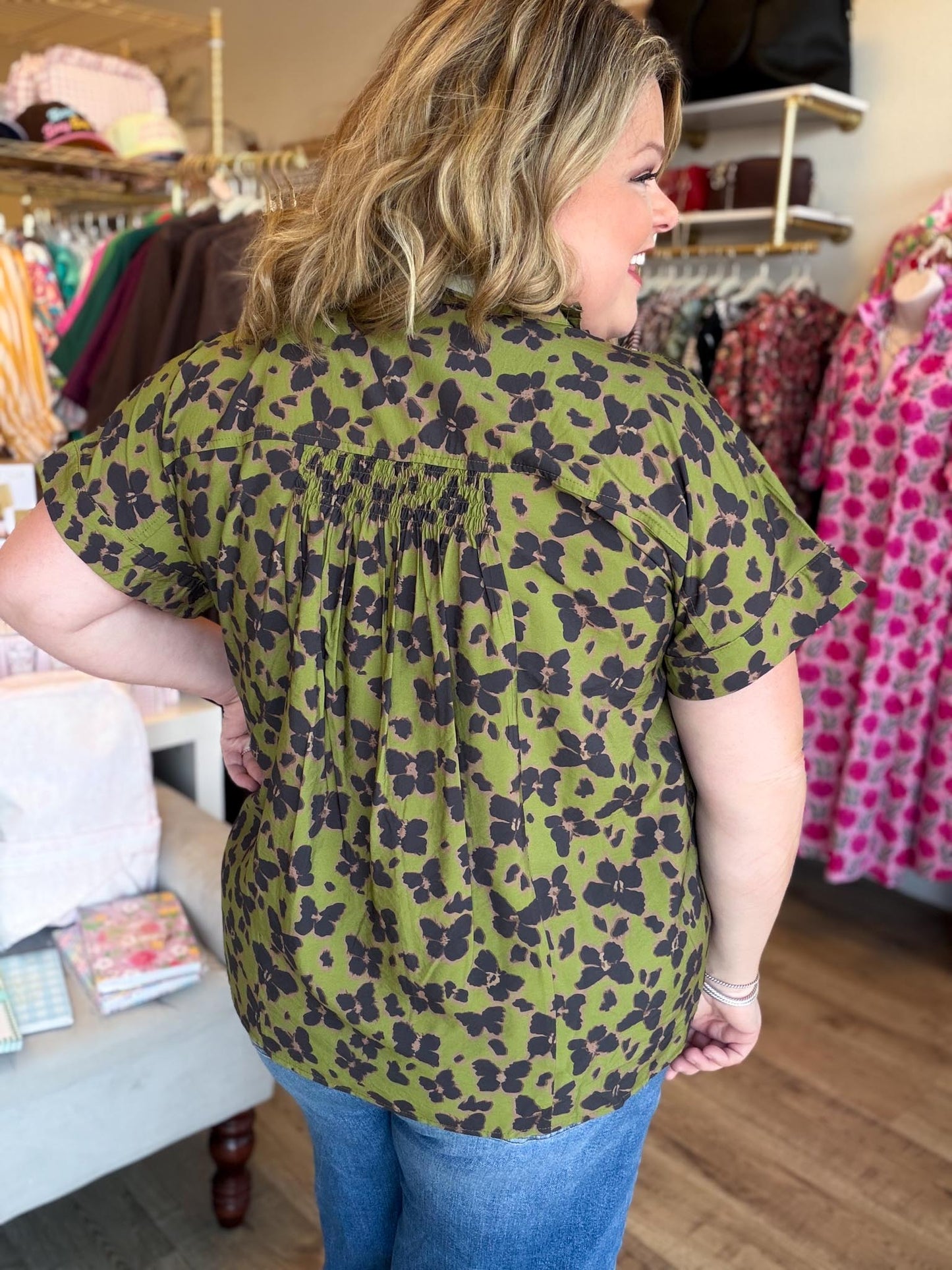 It's Butterfly Season Curvy Olive Top