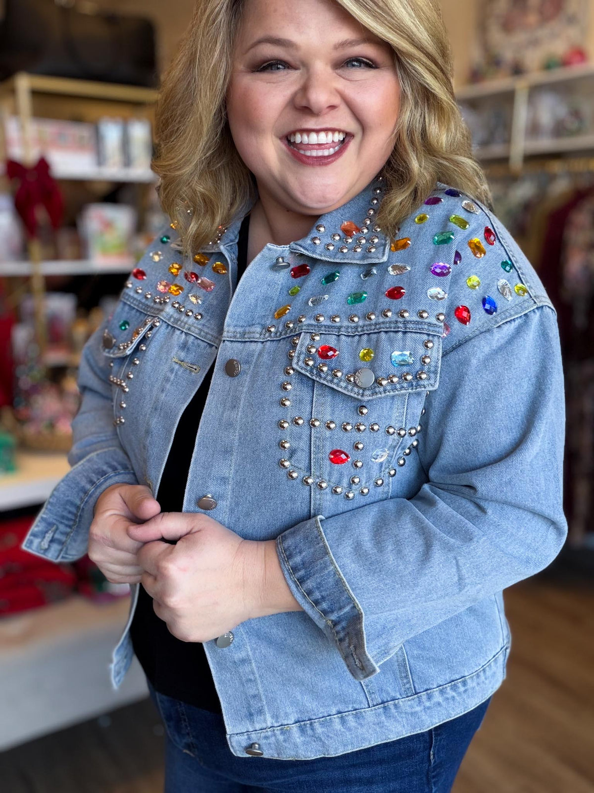 It's a Rhinestone World Light Denim Jewel Jacket