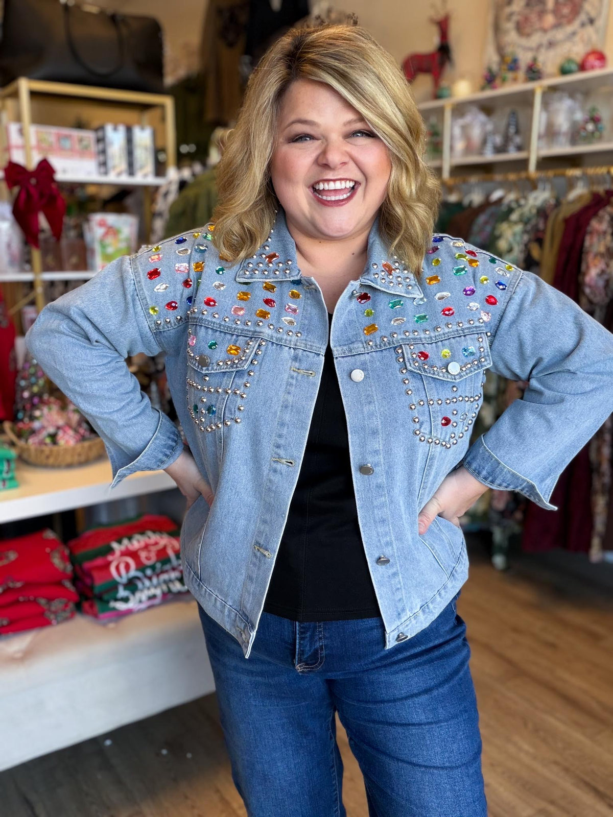 It's a Rhinestone World Light Denim Jewel Jacket