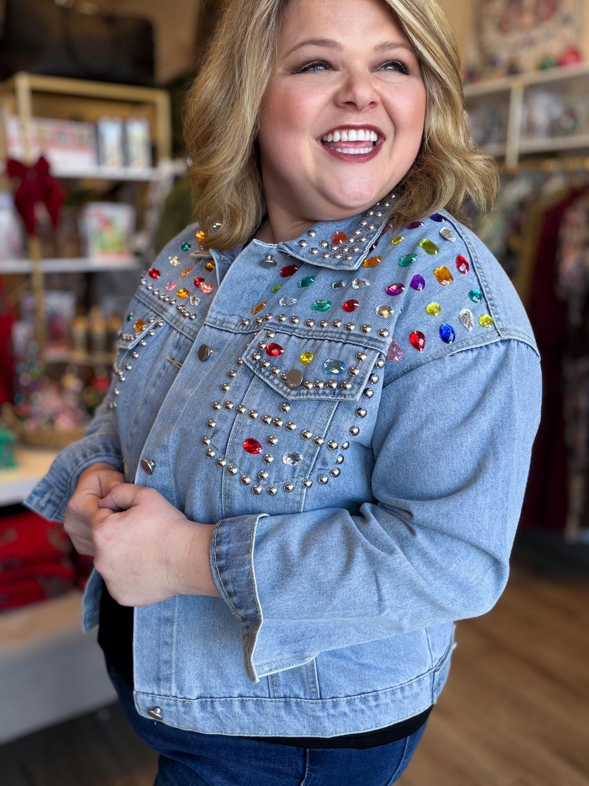 It's a Rhinestone World Light Denim Jewel Jacket
