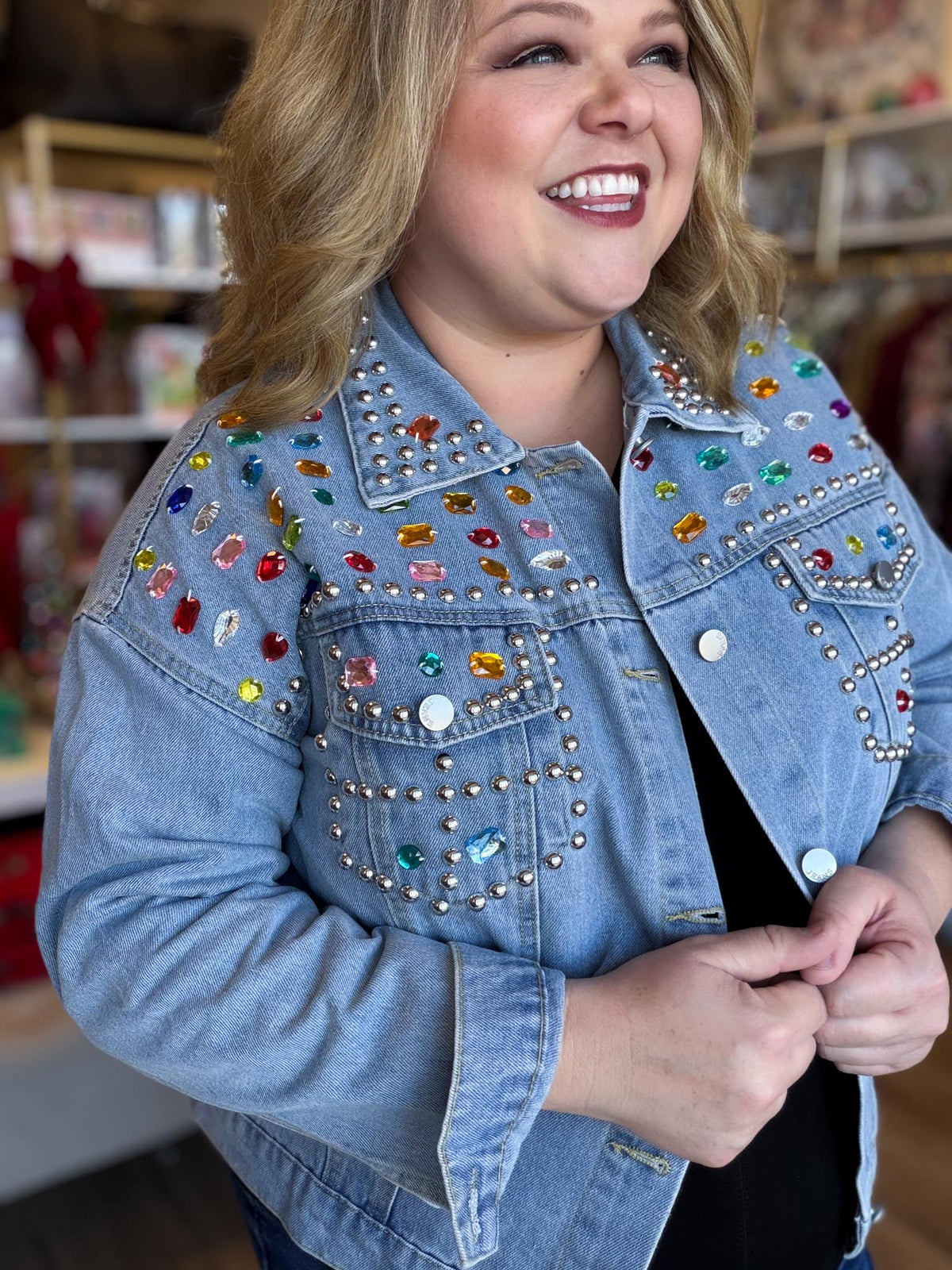 It's a Rhinestone World Light Denim Jewel Jacket
