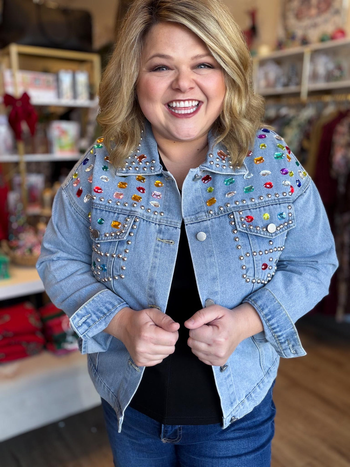It's a Rhinestone World Light Denim Jewel Jacket
