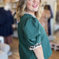 Jaded Curvy Forest Green Top with Cheetah Trim
