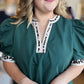 Jaded Curvy Forest Green Top with Cheetah Trim