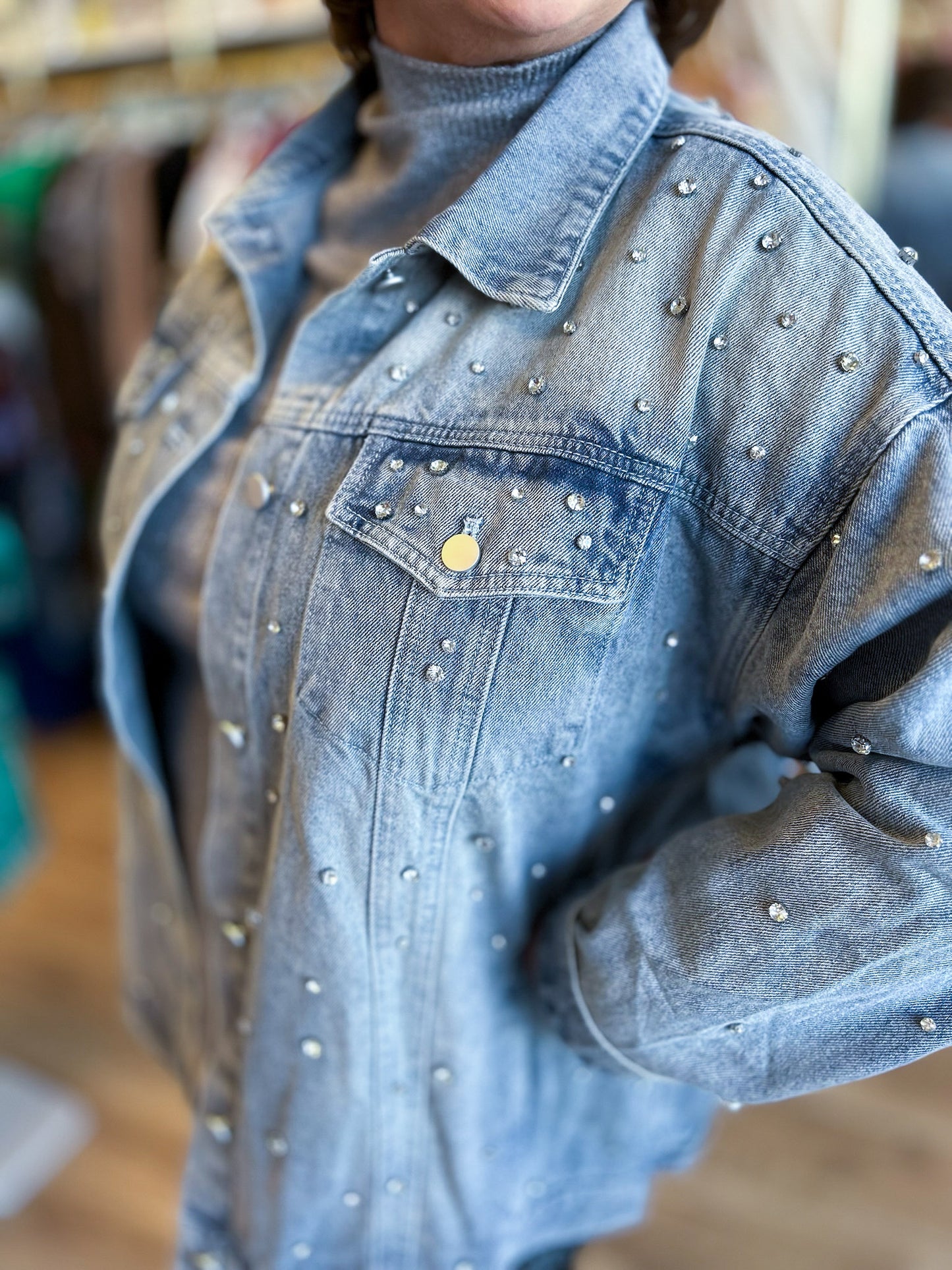 Jingle & Bling Plus-Size Studded Denim Jacket