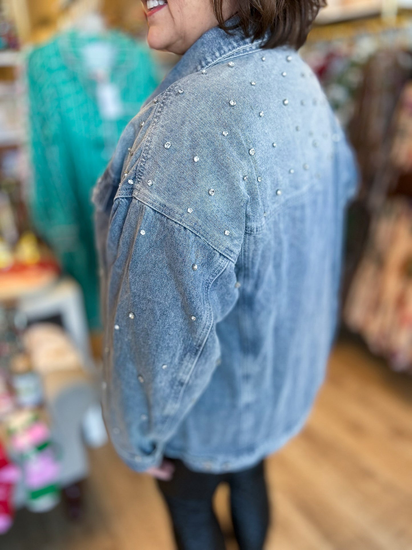 Jingle & Bling Plus-Size Studded Denim Jacket