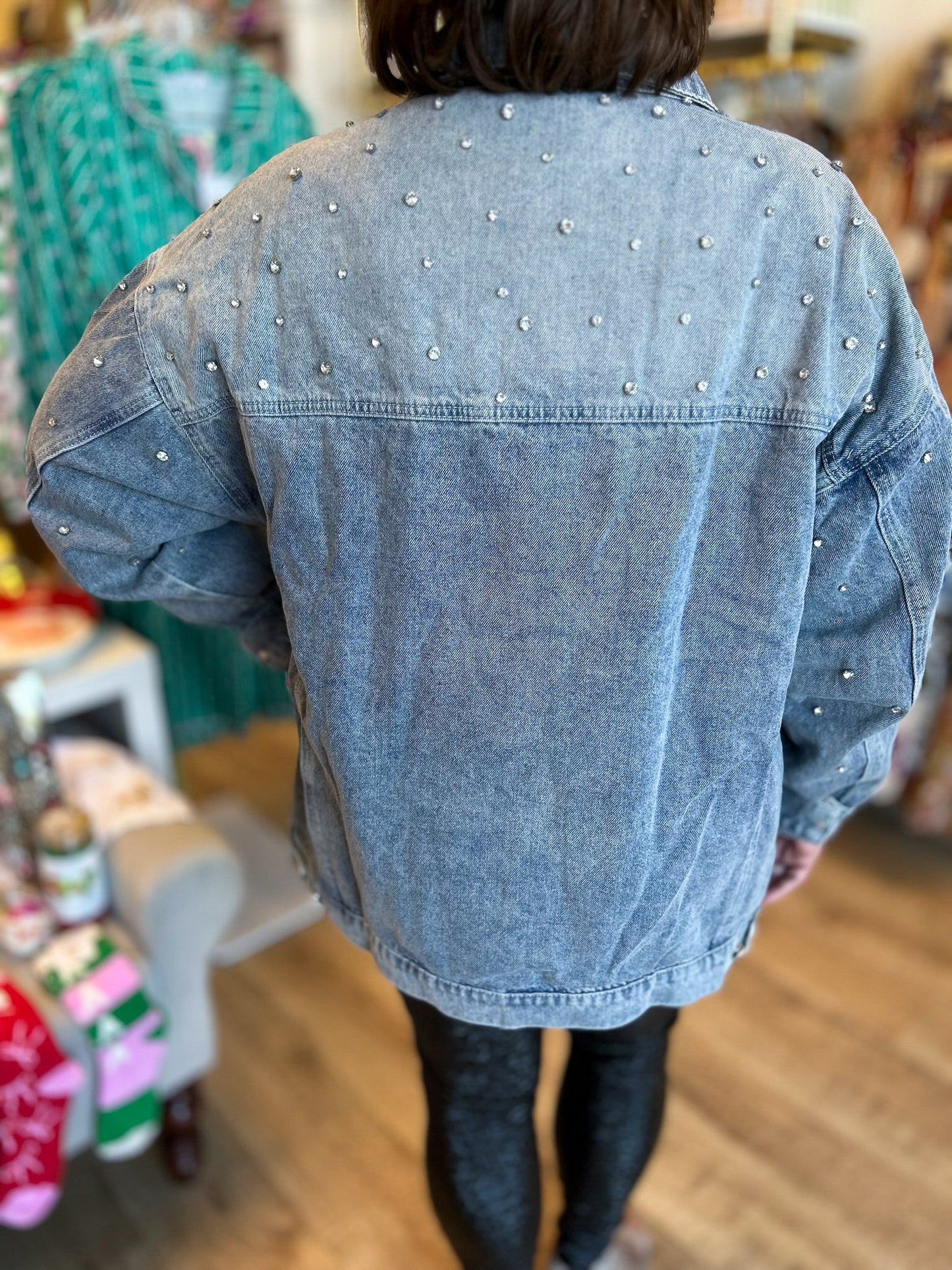 Jingle & Bling Plus-Size Studded Denim Jacket