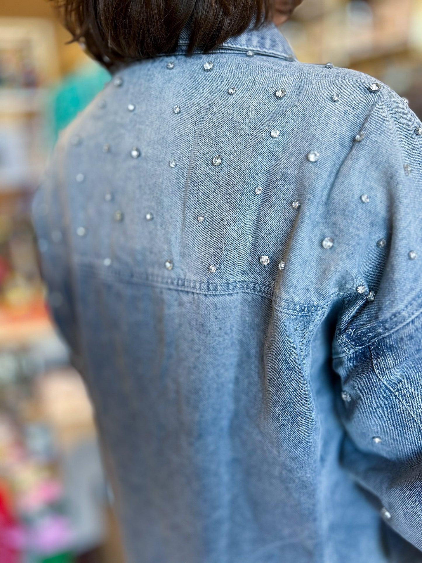 Jingle & Bling Plus-Size Studded Denim Jacket