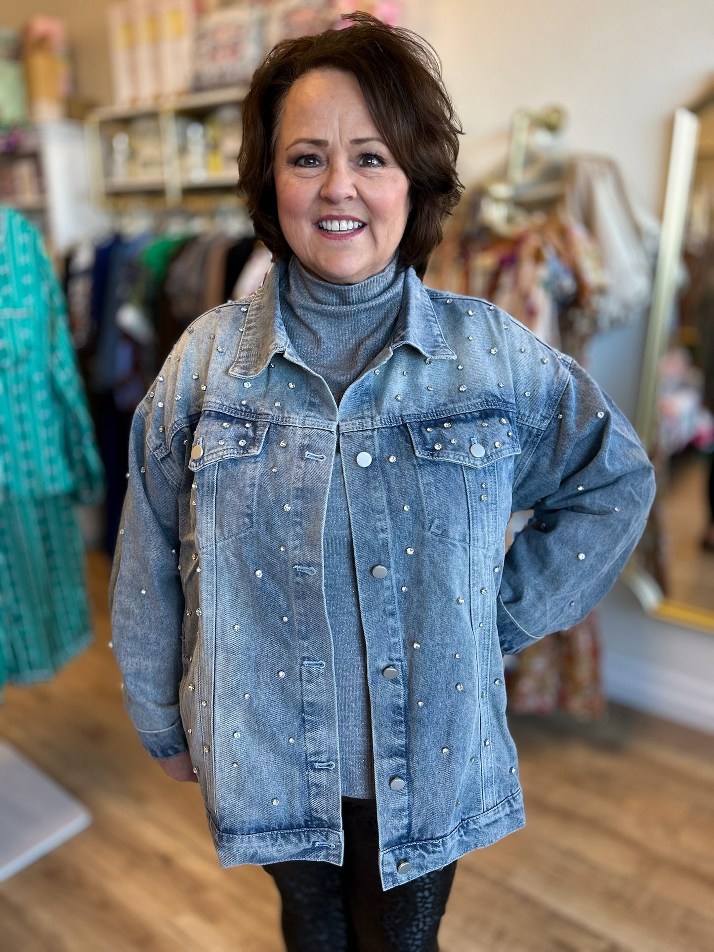 Jingle & Bling Plus-Size Studded Denim Jacket