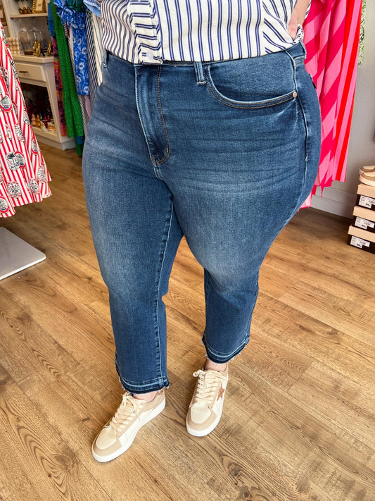 Judy Blue High Waist Vintage Wash Release Hem Kick Flare