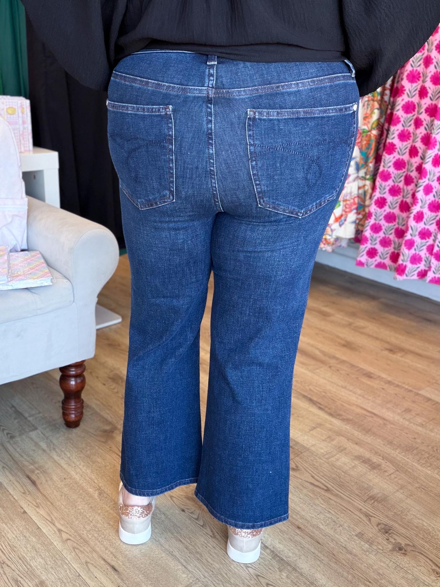 Judy Blue Plus-Size High Waist Amy Kick Flare Dark Jeans
