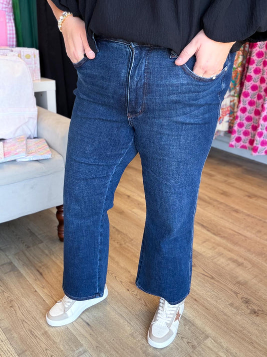 Judy Blue Plus-Size High Waist Amy Kick Flare Dark Jeans