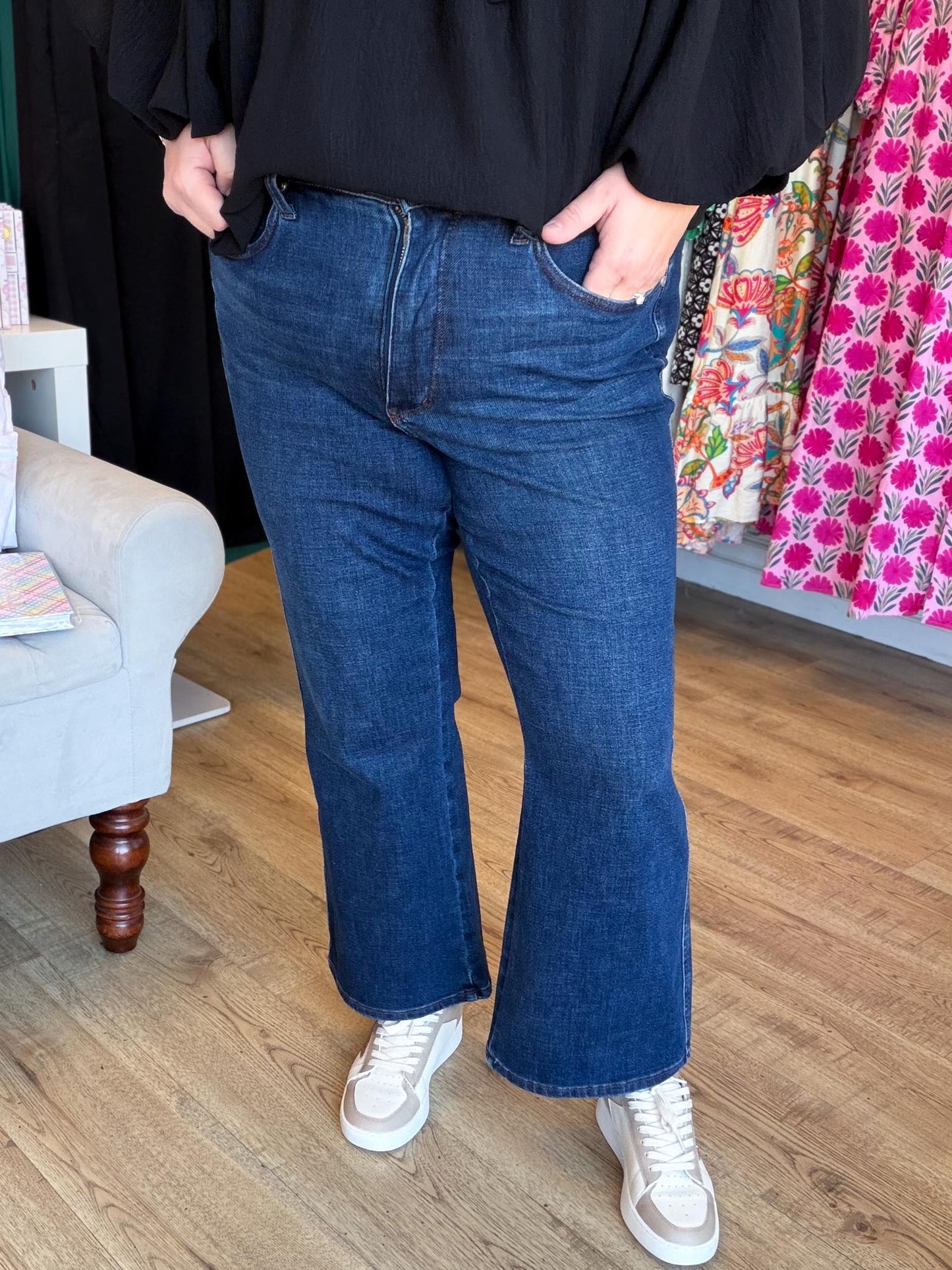 Judy Blue Plus-Size High Waist Amy Kick Flare Dark Jeans