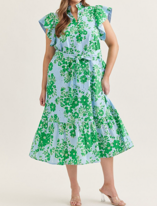 Sunday in Bloom Curvy Blue Floral Midi Dress