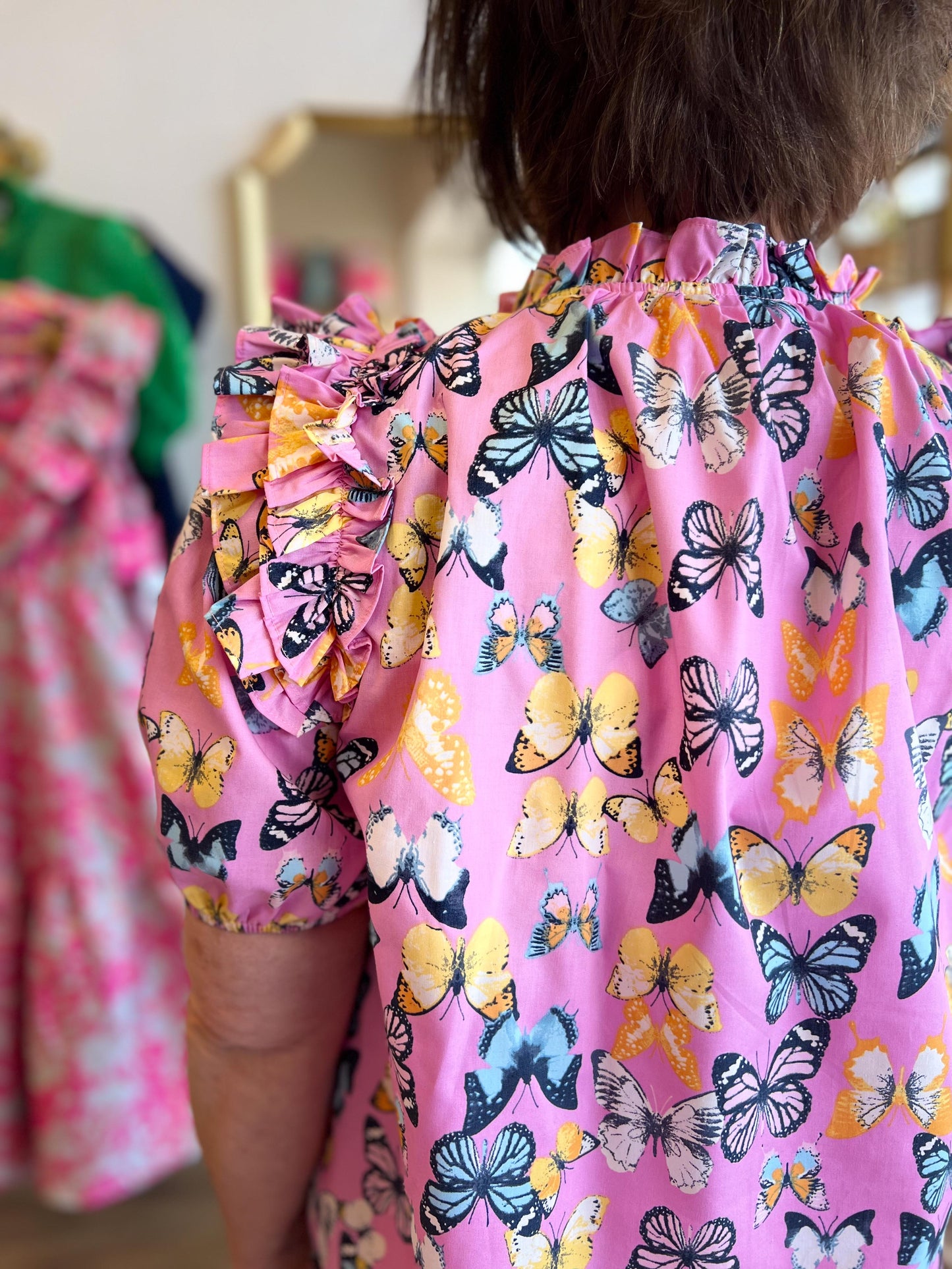 "Come Fly with Me" Pink Butterfly Blouse