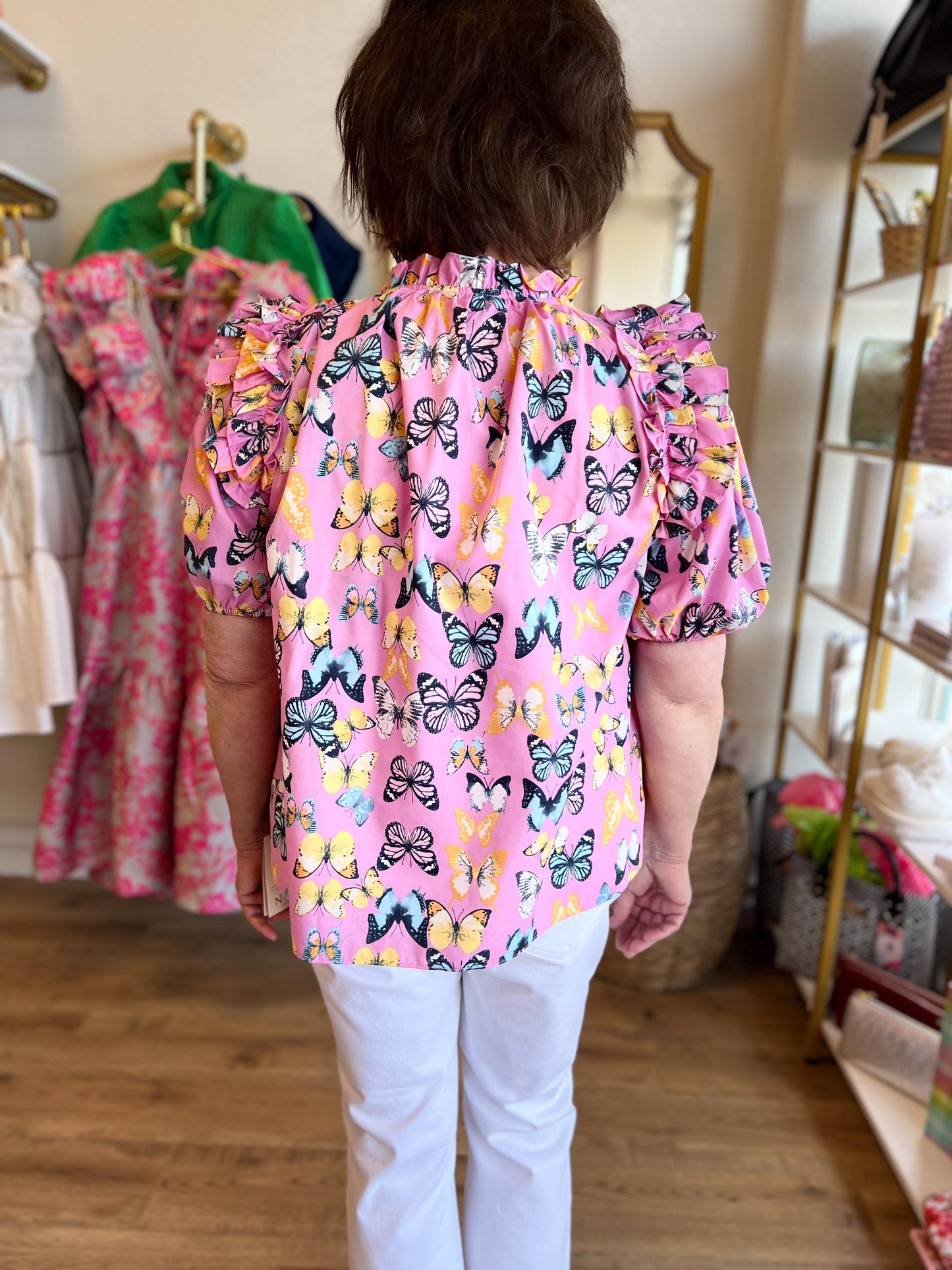 "Come Fly with Me" Pink Butterfly Blouse