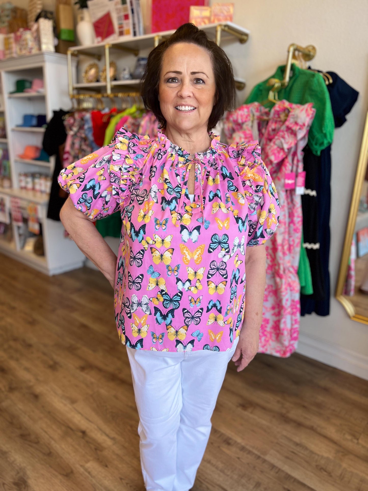 "Come Fly with Me" Pink Butterfly Blouse