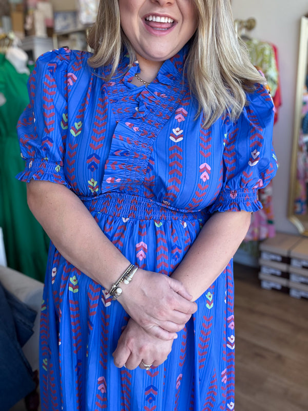 "Bloom Where You are Planted" Curvy Blue Vine Floral Maxi Dress
