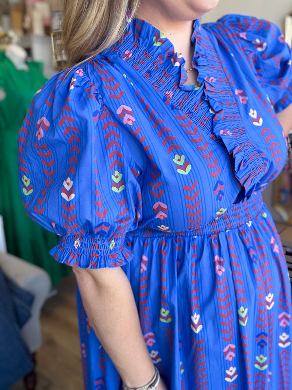 "Bloom Where You are Planted" Curvy Blue Vine Floral Maxi Dress