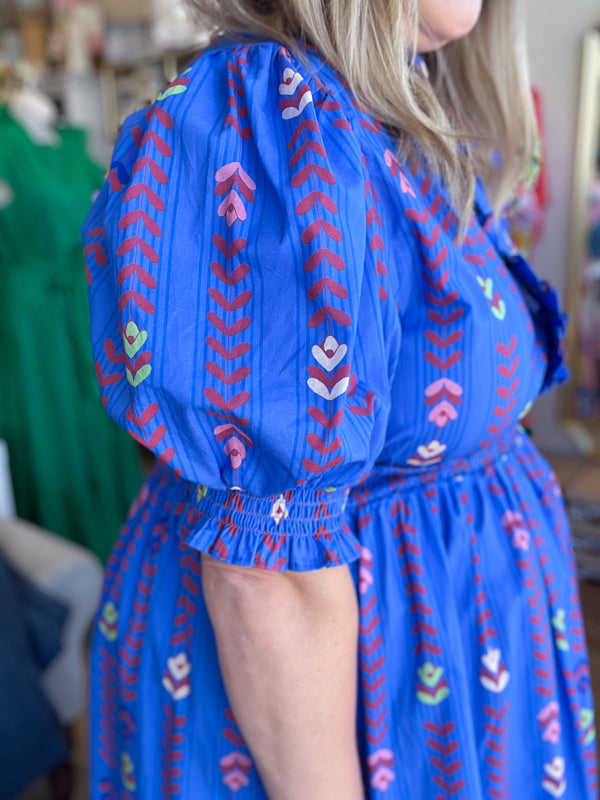 "Bloom Where You are Planted" Curvy Blue Vine Floral Maxi Dress