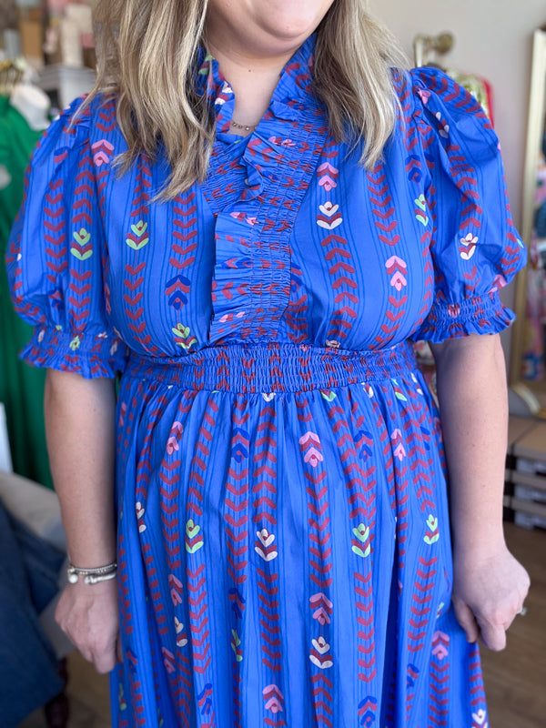 "Bloom Where You are Planted" Curvy Blue Vine Floral Maxi Dress