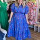 "Bloom Where You are Planted" Curvy Blue Vine Floral Maxi Dress
