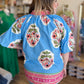 "Floral Fiesta" Curvy Bright Blue Floral Top