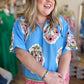 "Floral Fiesta" Curvy Bright Blue Floral Top