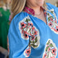 "Floral Fiesta" Curvy Bright Blue Floral Top