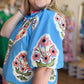 "Floral Fiesta" Curvy Bright Blue Floral Top