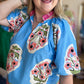 "Floral Fiesta" Curvy Bright Blue Floral Top