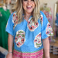 "Floral Fiesta" Curvy Bright Blue Floral Top