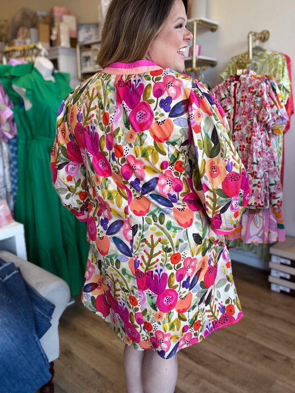 "Wildflower in a Field of Roses' Curvy Floral Contrast Trim Dress