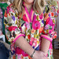 "Wildflower in a Field of Roses' Curvy Floral Contrast Trim Dress