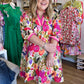 "Wildflower in a Field of Roses' Curvy Floral Contrast Trim Dress