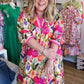 "Wildflower in a Field of Roses' Curvy Floral Contrast Trim Dress