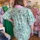 "Gardens of Grace" Curvy Green Floral Top with Pink Trim